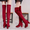 nouvelle arrivée mode sexy neige hiver rouge sur les bottes en tissu élastique de genou